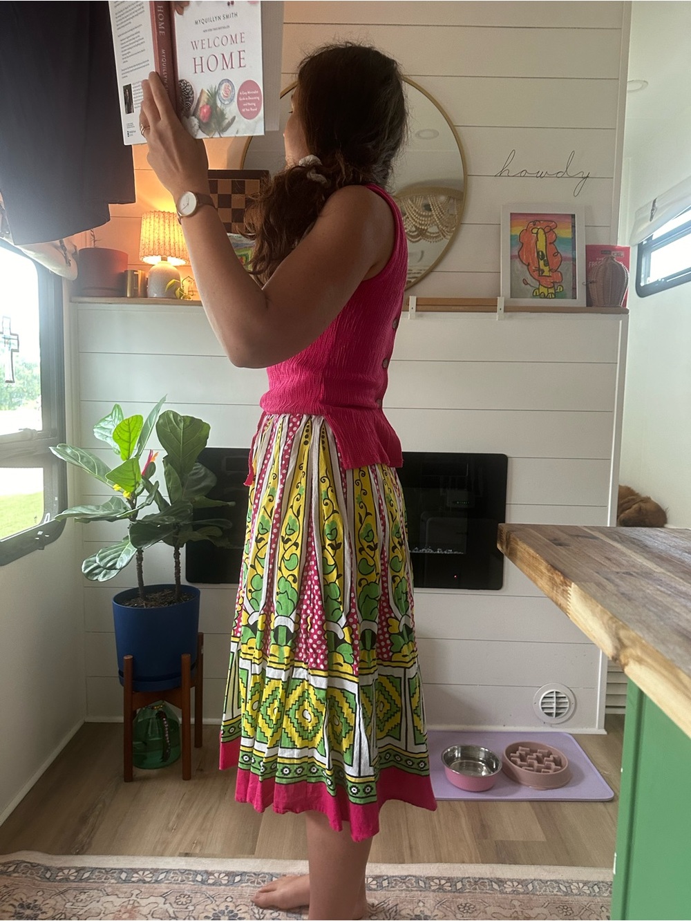 Bright Pink & Multicolor Printed Midi Skirt - Women's Skirt